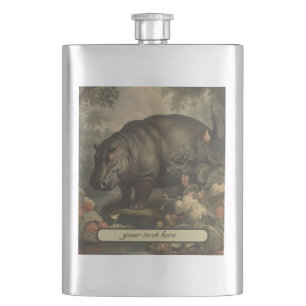 Vintage Botanical Hippo, customisable  Hip Flask
