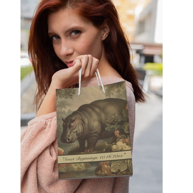 Vintage Botanical Hippo, customisable  Medium Gift Bag (Creator Uploaded)