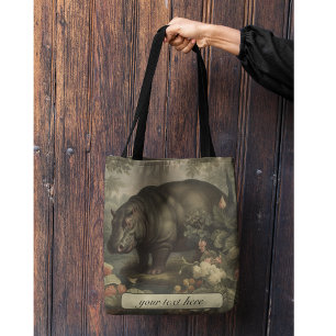 Vintage Botanical Hippo, customisable Tote Bag