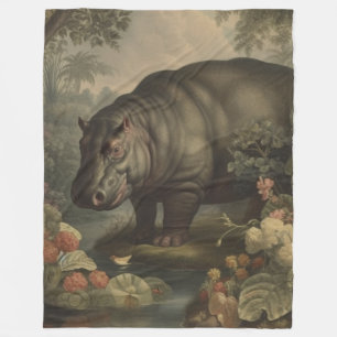 Vintage Botanical Hippo Fleece Blanket