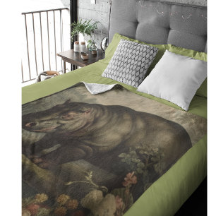 Vintage Botanical Hippo Fleece Blanket