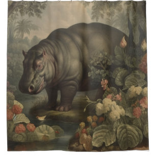 Vintage Botanical Hippo Shower Curtain
