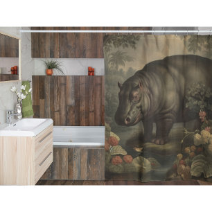 Vintage Botanical Hippo Shower Curtain
