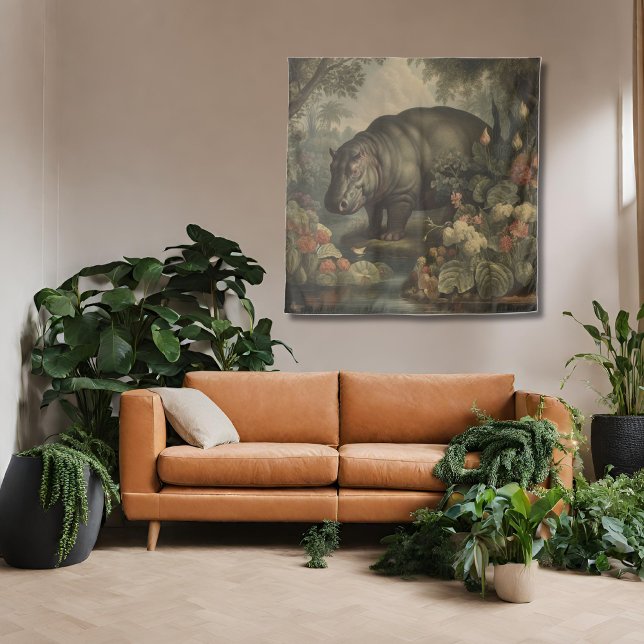 Vintage Botanical Hippo  Tapestry (Creator Uploaded)