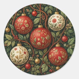 Vintage Botanical Holiday Baubles Classic Round Sticker