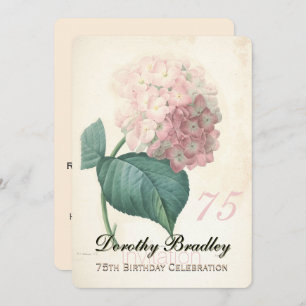 Vintage Botanical Hydrangea 75th Birthday Party FC Invitation