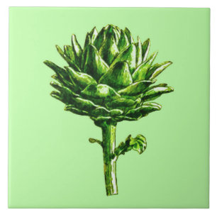 Vintage Botanical Illustration, Artichoke Ceramic Tile