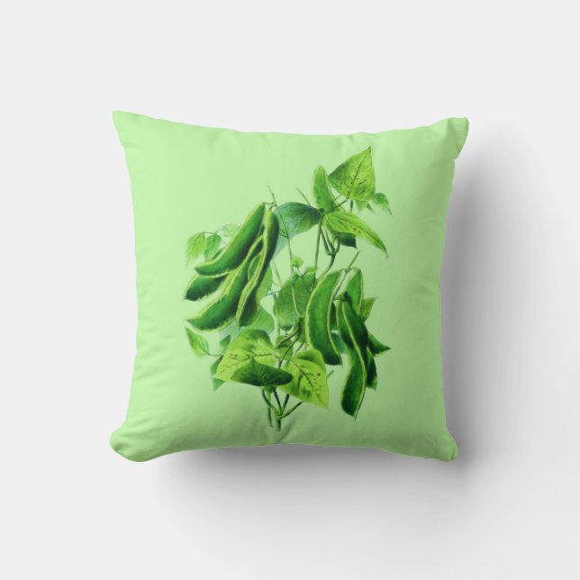 Vintage Botanical Illustration, Bean Vine Cushion (Front)