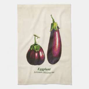 Vintage Botanical Illustration, Eggplants Tea Towel