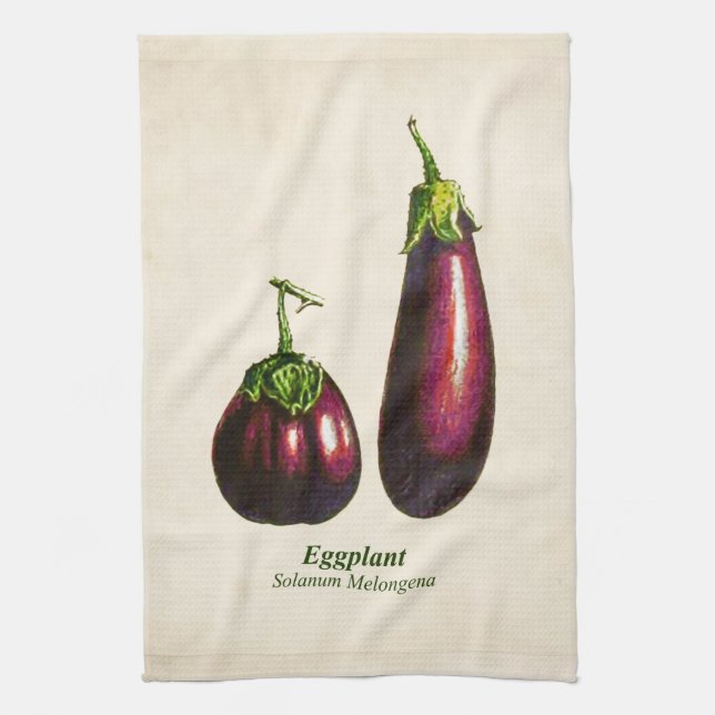 Vintage Botanical Illustration, Eggplants Tea Towel (Vertical)