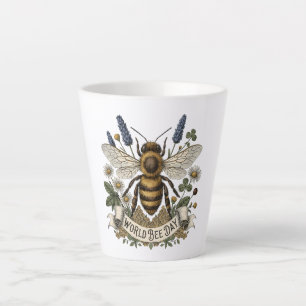 Vintage Botanical Illustration for World Bee Day Latte Mug