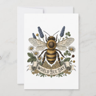 Vintage Botanical Illustration for World Bee Day w Card