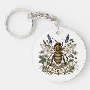 Vintage Botanical Illustration for World Bee Day w Key Ring