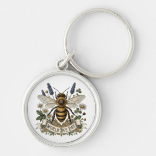 Vintage Botanical Illustration for World Bee Day w Key Ring