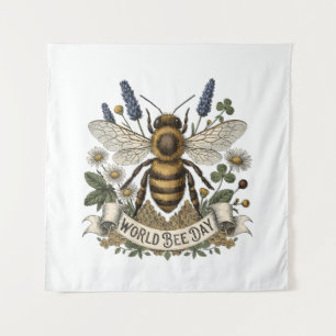 Vintage Botanical Illustration for World Bee Day w Tapestry