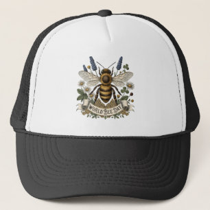 Vintage Botanical Illustration for World Bee Day w Trucker Hat