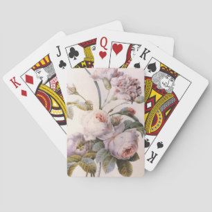 vintage botanical illustration, pink rose playing cards