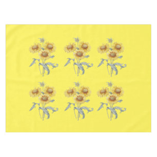 Vintage botanical illustration sunflowers yellow tablecloth