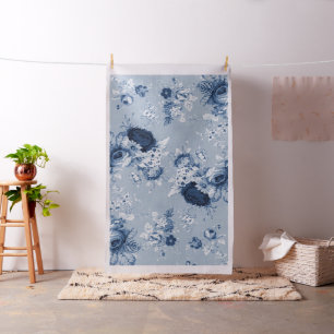 Vintage Botanical Indigo Blue Peony Floral Toile Fabric