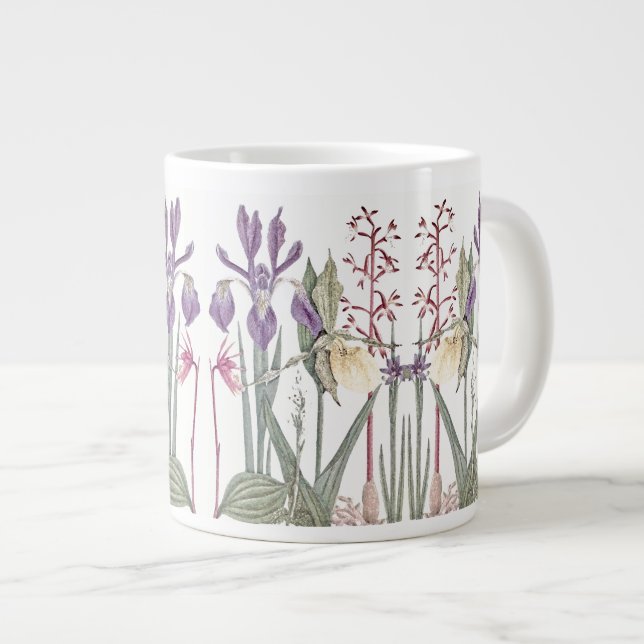 Vintage Botanical Iris Flowers Jumbo Mug (Front Right)