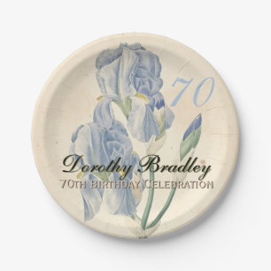 Vintage Botanical Irises 70th Birthday Party PP Paper Plate