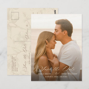 Vintage Botanical Ivory Wedding Save the Date Postcard