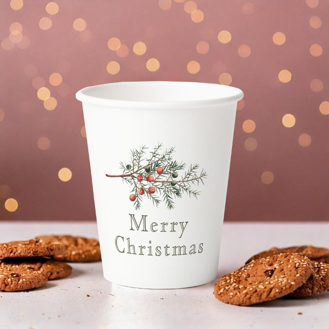  Vintage Botanical Juniper Christmas Greenery Paper Cups (Creator Uploaded)