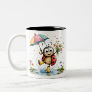 Vintage Botanical Ladybug Mug Colorful Coffee Cup