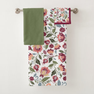 Vintage Botanical Leaf and Flower Designs Bath Towel Set