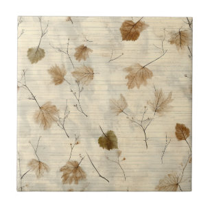Vintage Botanical Leaves in Warm Autumn Colours Ceramic Tile