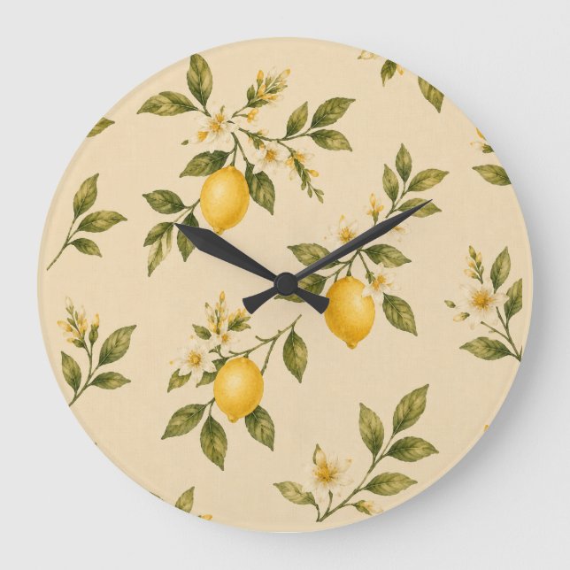Vintage Botanical Lemon Blossom Wall Clock (Front)