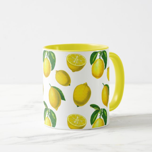 Vintage Botanical Lemon Print Mug (Front Right)
