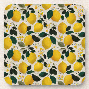 Vintage Botanical Lemon Seamless Pattern Coaster