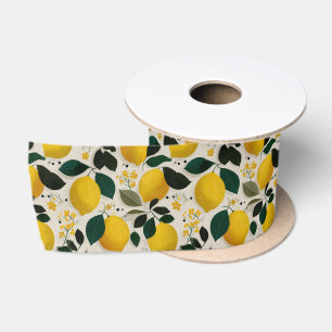Vintage Botanical Lemon Seamless Pattern Satin Ribbon