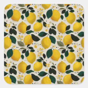 Vintage Botanical Lemon Seamless Pattern Square Sticker