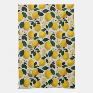 Vintage Botanical Lemon Seamless Pattern Tea Towel