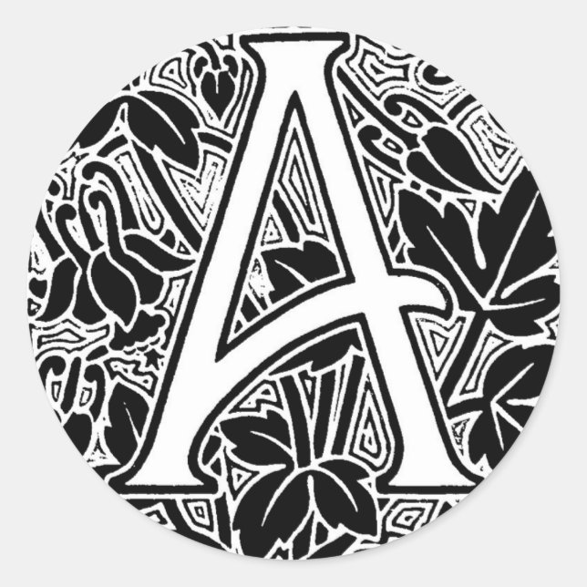 Vintage Botanical Letter A Monogram Arts & Crafts Classic Round Sticker (Front)
