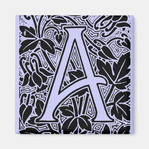 Vintage Botanical Letter A Monogram Arts & Crafts Magnet