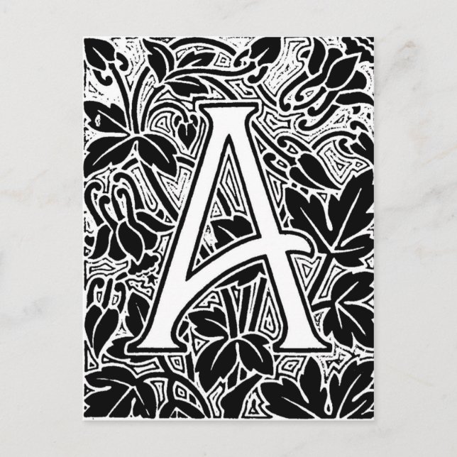 Vintage Botanical Letter A Monogram Arts & Crafts Postcard (Front)