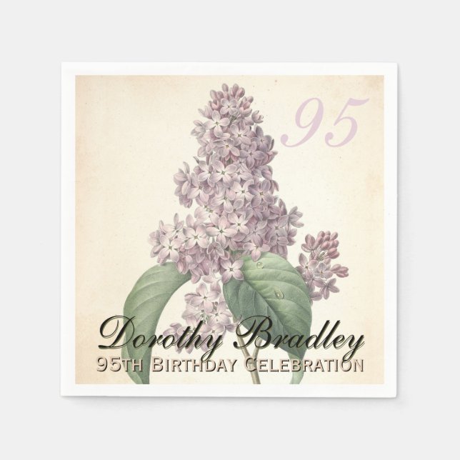 Vintage Botanical Lilac 95th Birthday Party PN Napkin (Front)