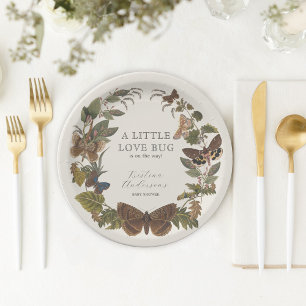 Vintage Botanical Little Love Bug Baby Shower Paper Plate