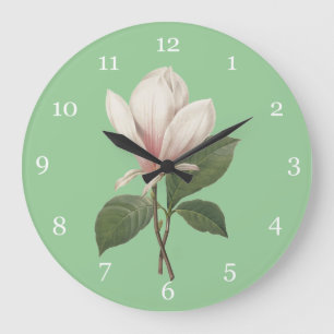 vintage botanical magnolia flower large clock