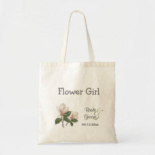 Vintage botanical magnolia flowers flower girl tote bag