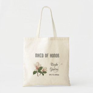 Vintage botanical magnolia flowers maid of honour tote bag