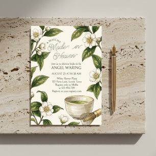 Vintage Botanical Matcha Made in Heaven Shower Invitation