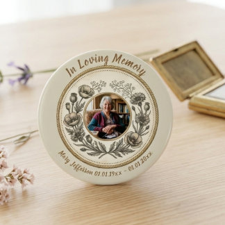 Vintage Botanical Memorial Celebration of Life 7.5 Cm Round Badge