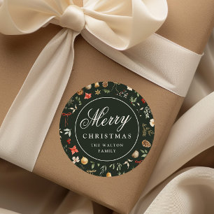 Vintage Botanical Merry Christmas Family Classic Round Sticker