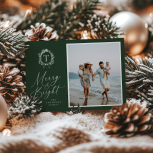 Vintage Botanical Monogram 3 Photo Holiday Card