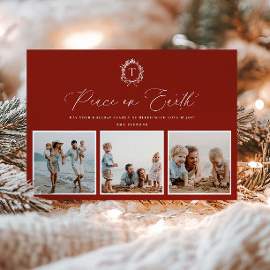 Vintage Botanical Monogram 3 Photo Holiday Card