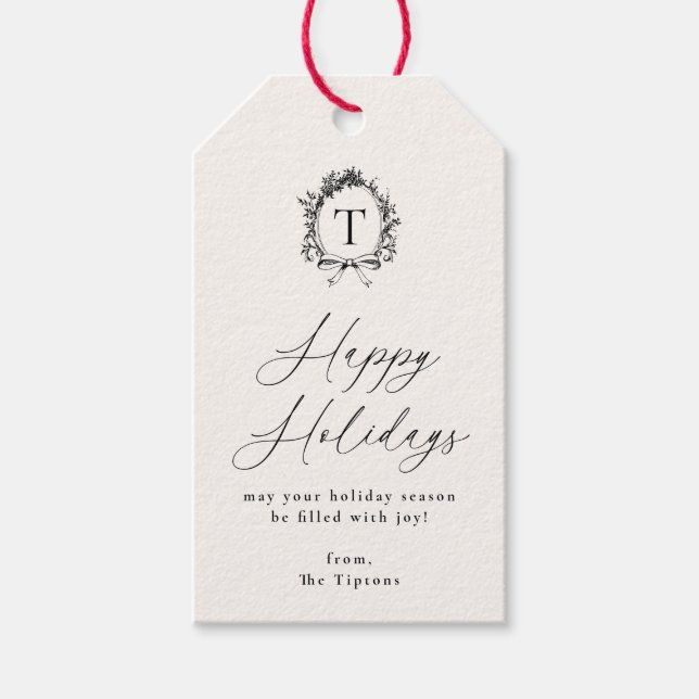Vintage Botanical Monogram Holiday Gift Tags (Front)